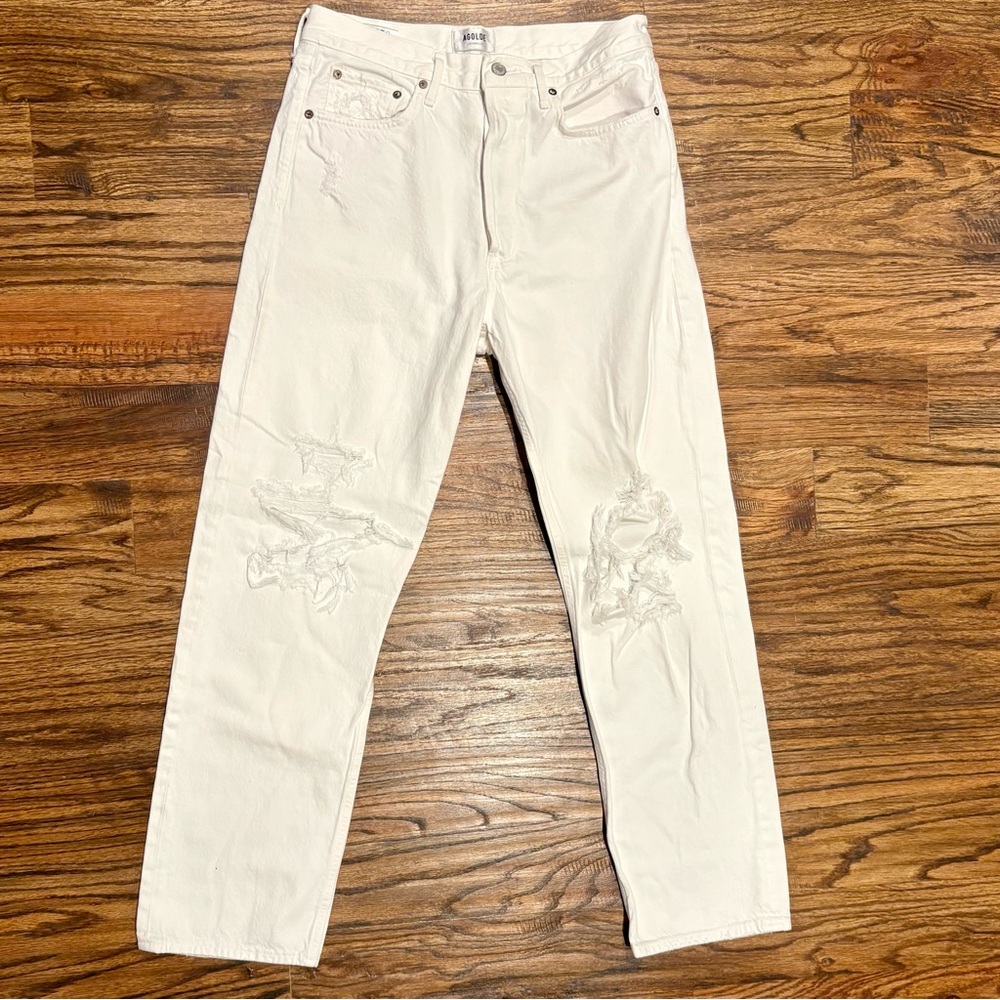 AGOLDE 90s Mid Rise Loose Ripped Fit Jeans, Vanish (white), size 28 - Picture 5 of 9